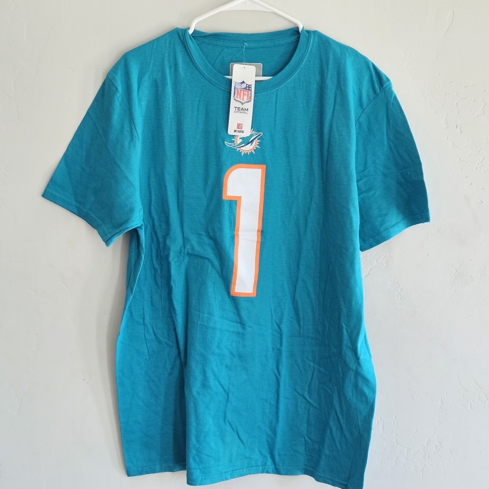 NEW Miami Dolphins Tagovailoa #1 Mens Large Short‎ Sleeve T-Shirt Shirt